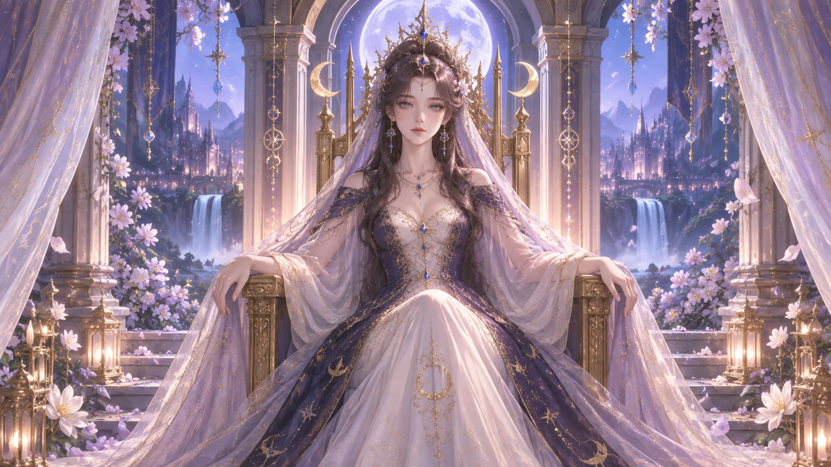 Nhà tiên tri Tarot dưới ánh trăng trong cung điện thiên thể