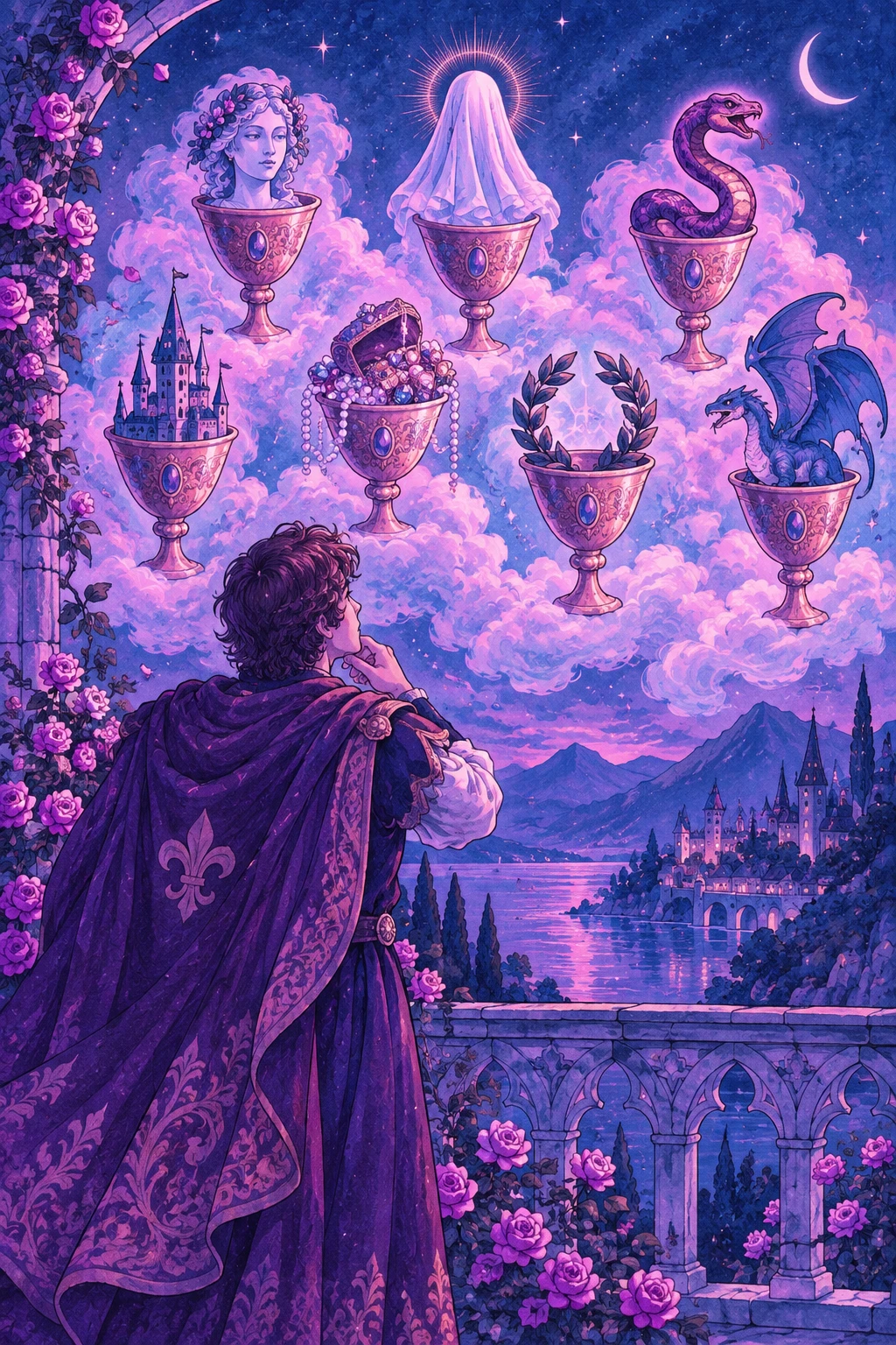 Seven of Cups — original Sonam Zangmo Tarot illustration