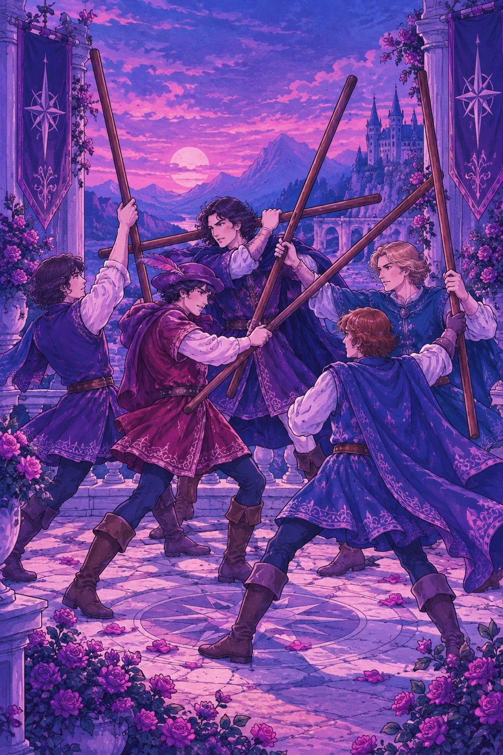 Five of Wands — original Sonam Zangmo Tarot illustration